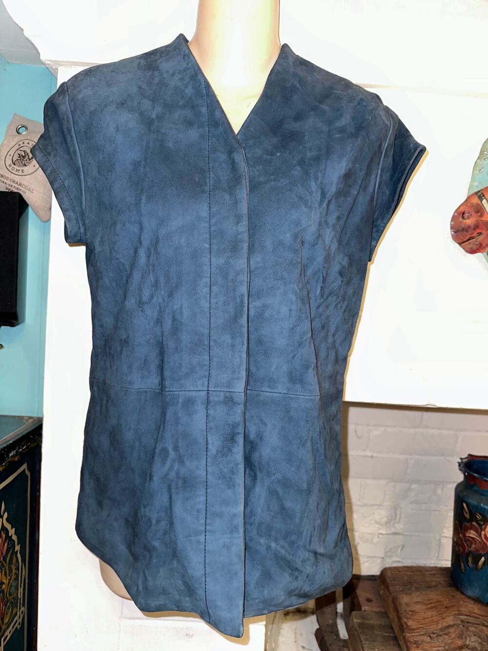 VINTAGE 80's TRUSSARDI DENIM BLUE SUEDE TOP  OR VEST 42